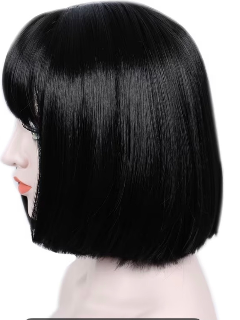 Chic Short Bob Wig with Blunt Bangs in Black - Picture 2 of 8